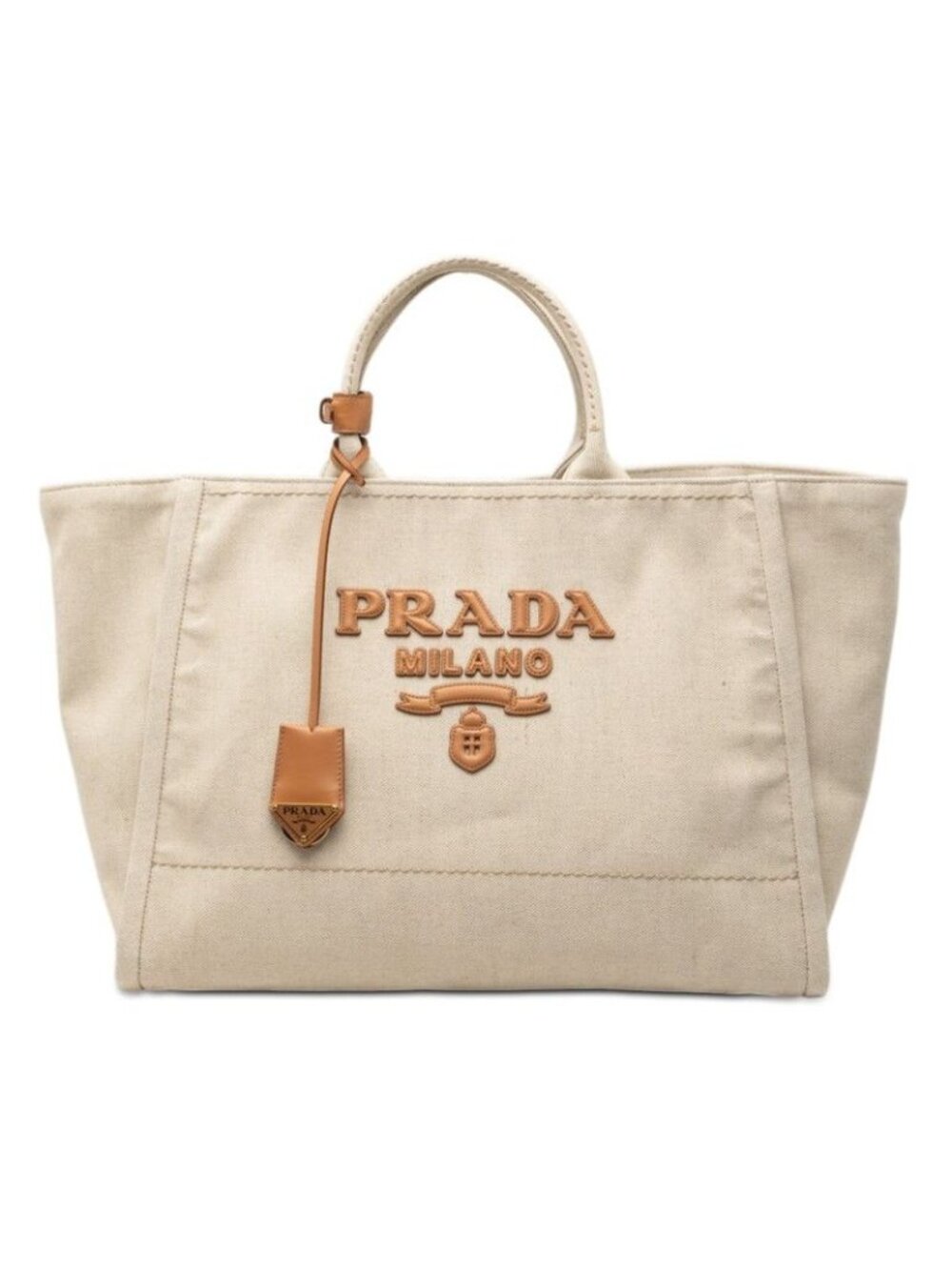 Prada Tote Bag Ivory Beige Canvas Leather